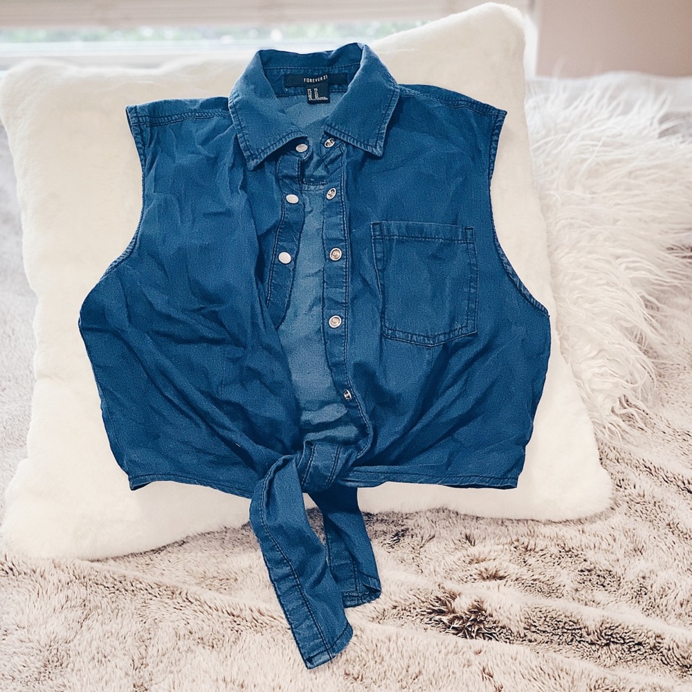 Blue Jean Tie Cropped Tank